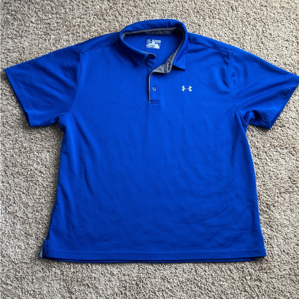 EUC Men’s Under Armour HeatGear Solid Blue Loose Short Sleeve Polo Size XXL